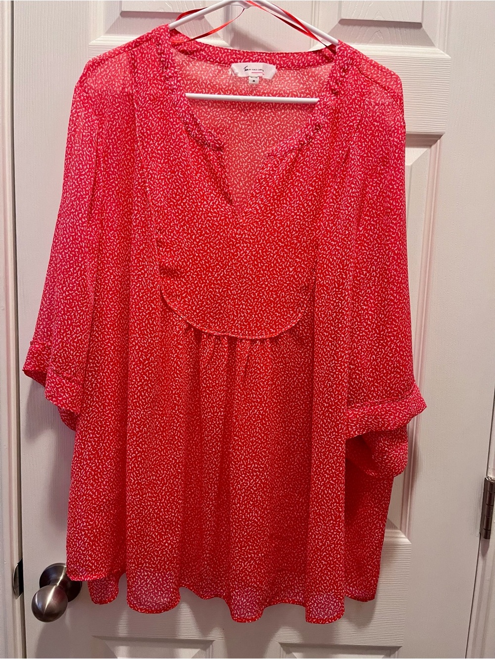 Turo by Vince Camuto 3X Orange White Print Sheer Bell Sleeve Blouse